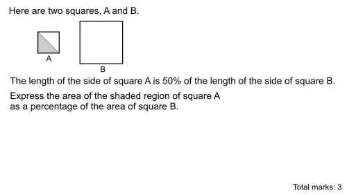 here are two squares A and B. The length of the side A is 50% of the length of the side square B. E