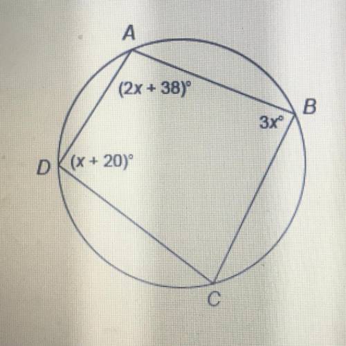 Quadrilateral ABCD is inscribed in this circle. What is the measure of angle C? Enter your answer i