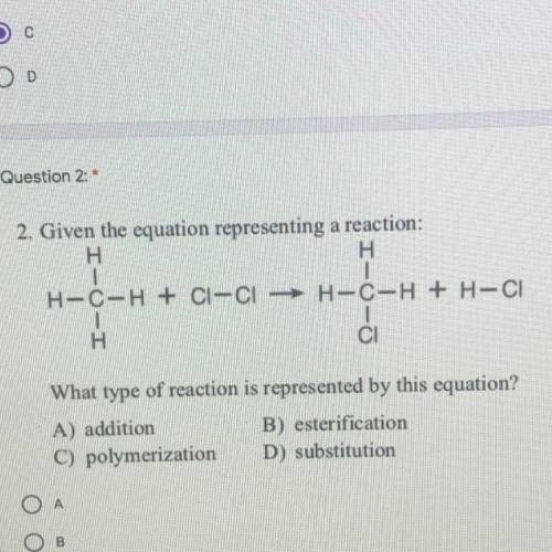 Given the equation representing a reaction:

what type of reaction is represented by this equation