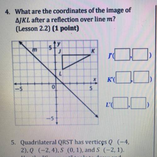 What are the coordinates of the image of
AJKL after a reflection over line m?