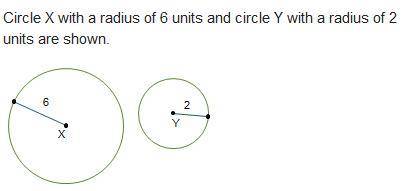 Circle X with a radius of 6 units and circle Y with a radius of 2 units are shown.

Circles X and