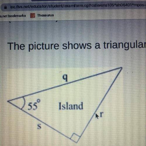 The picture shows a triangular island: Which expression shows the value of q?

r cos 55°
r sin 55°