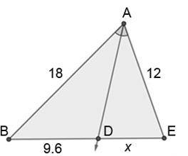 AD is the angle bisector of ∠EAB. Solve for x. ANSWERS:

A) 8.6 B) 4.6 C) 14.4 D) 6.4