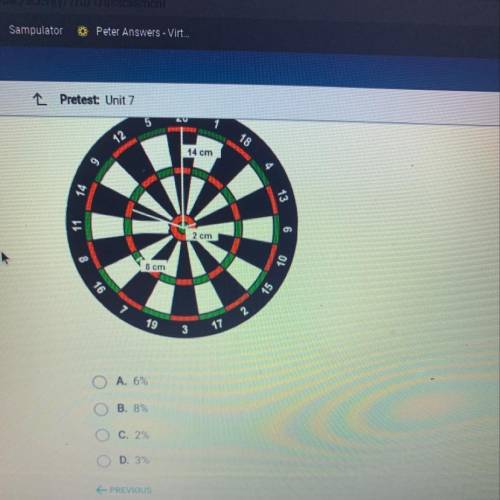 If a dart board was thrown randomly at the dartboard shown below, what is the probability that it w