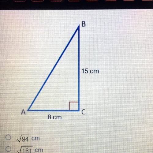 What is the length of the hypotenuse of the triangles

Square of 94cm
Square of 161cm
17cm
23cm
