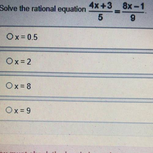 4x + 3 over 5 = 8x - 1 over 9
