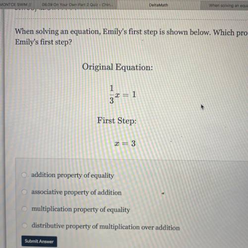 when solving an equation emily’s first step is shown below. which property justifies emily’s first