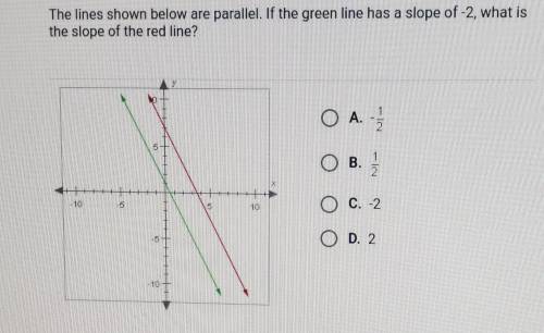 the lines shown below are perpendicular. If the green line has a slope of -2, what is the slope of