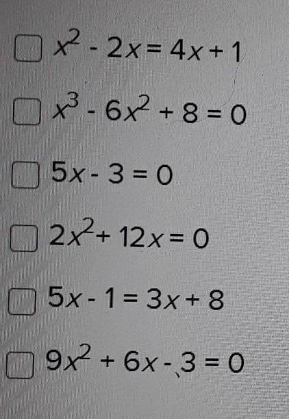 Select all of the following that are quadratic equations.