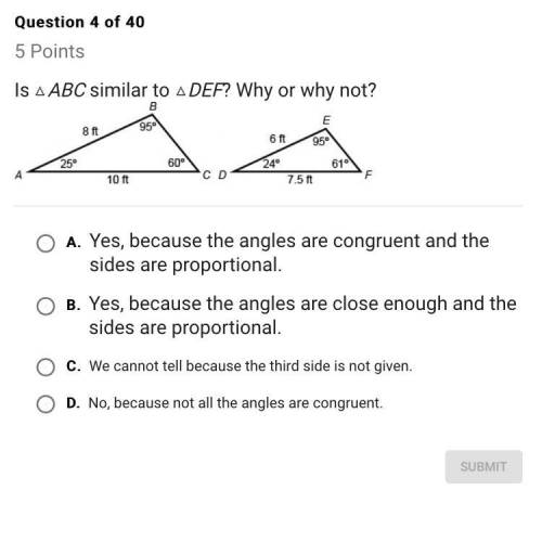Is triangle ABC similar to triangle DEF? why or why not.