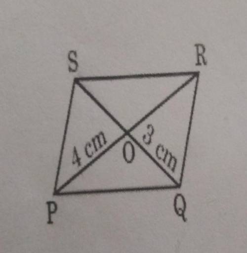 Pqrs is a rhombus. If PO= 4 cm and OQ=3cm,then find PQ.(please answer fast)