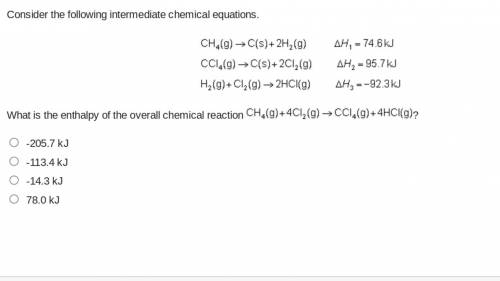 Consider the following intermediate chemical equations.(IMAGE) -205.7 kJ -113.4 kJ -14.3 kJ 78.0 kJ