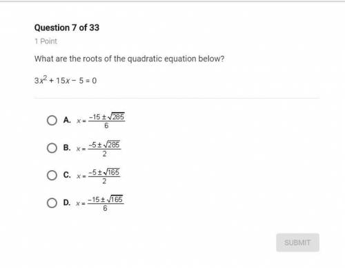 What are the roots of the quadratic equation below 3x2+15x-5=0