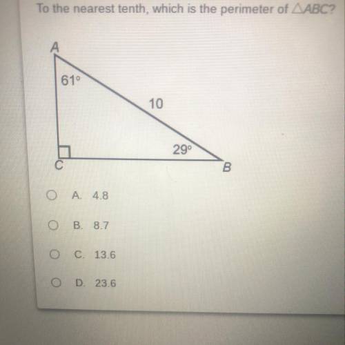 To the nearest tenth, which is the perimeter of ABC. Geometry