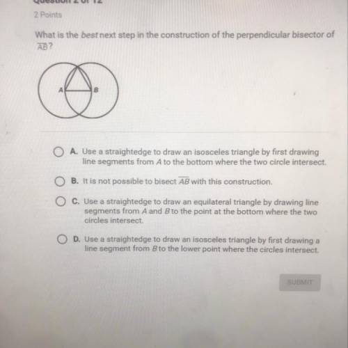 What is the best next step in the construction of the perpendicular bisector 
AB?