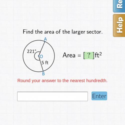 Help idk how to do this help ASAP. Find the area of the larger sector