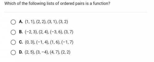 Which of the following lists of ordered pairs is a function?