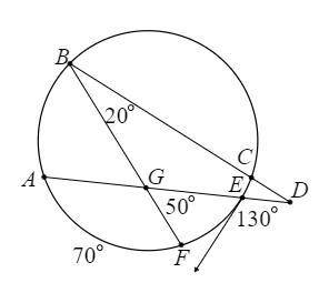 Identify the measure of arc AB.

1. arc AB = 70°2. arc AB = 60° 3. arc AB = 80° 4. arc AB = 50°