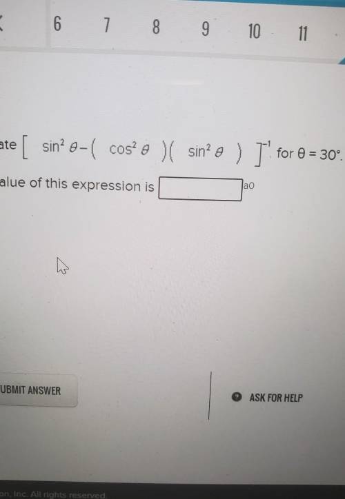 Evaluate [ sin? 8-( cos? o )( sin? e ) I' for =

for 0 = 30°The value of this expression isао