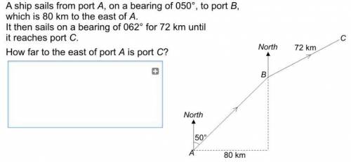 20 points if you get it right! A ship sails from port A on a bearing of 50°
