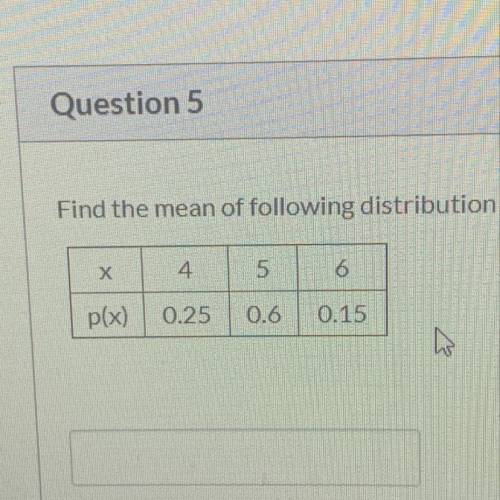 Find the mean of following distribution
4.
p(x)
0.25
0.15