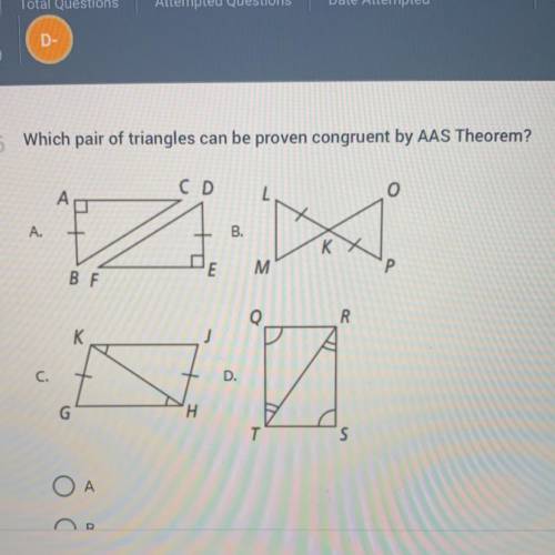 Which pair of triangles can be proven congruent by AAS theorem?