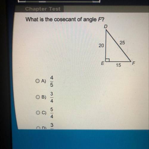 What is the cosecant of angle F?