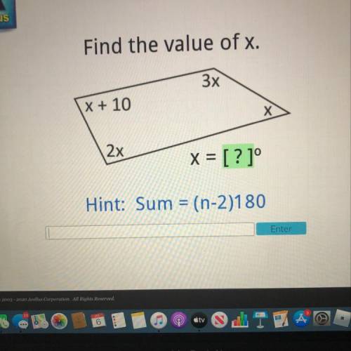 Find the value of x.
helpppp pleaseee!!