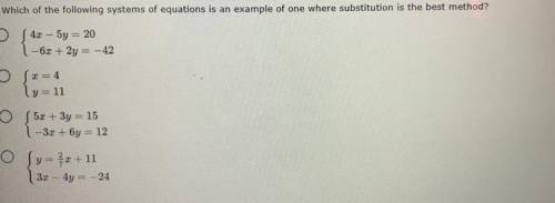 Which of the following systems of equations is an example of one where substitution is the best met