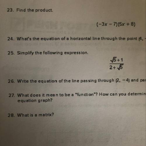 Question 23 on this pictured math sheet please. Have a great day!