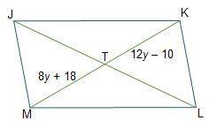 Help please! Figure JKLM is a parallelogram. The measures of line segments MT and TK are shown. Wha