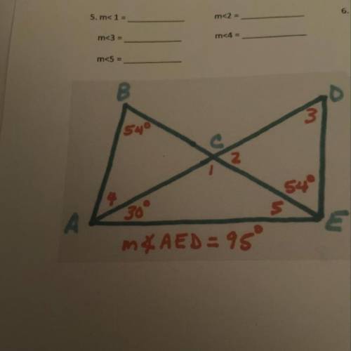 What are the angle measurements of 1,2,3,4, &5?