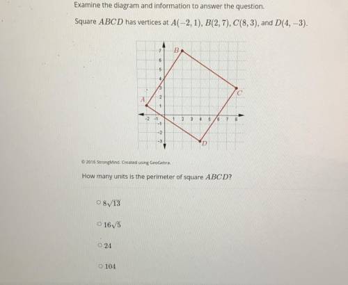 Examine the diagram and information to answer the question. Square ABCD has vertices at A(−2,1), B(
