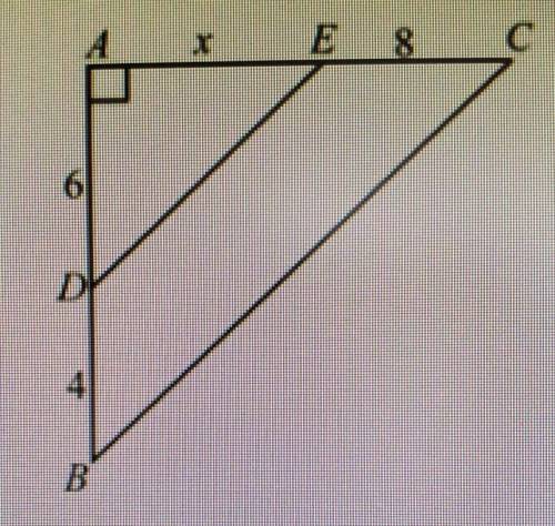 Triangle DAE is similar to triangle BAC. Given that Angle A = 90°, Line AD = 6, Line DB = 4, Line E