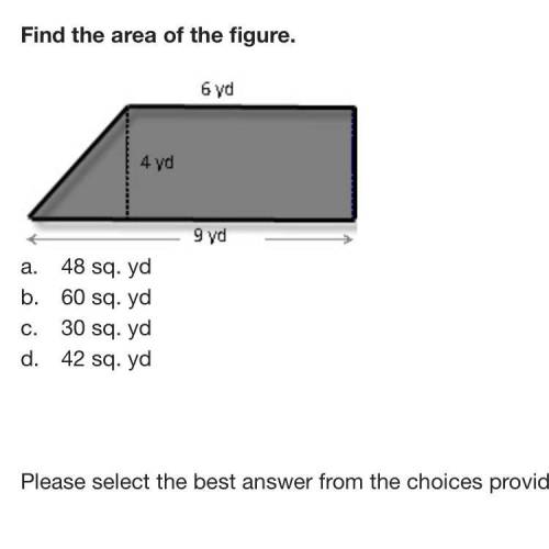 Find the area of the figure.

A rectangle topped by a triangle. The rectangle has length 6 yards a