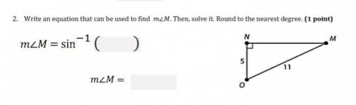 Write an equation that can be used to find 푚∠푀. Then, solve it. Round to the nearest degree.
