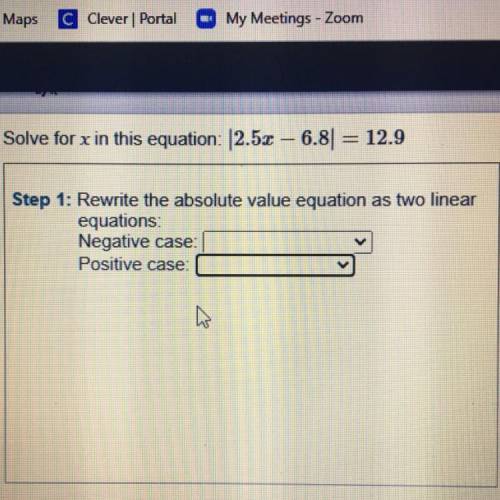 Solve for x in this equation: 2.5x – 6.8% = 12.9

Step 1: Rewrite the absolute value equation as t
