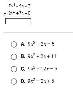 Add ( 7x^2-5x+3)+(2x^2+7x-8)