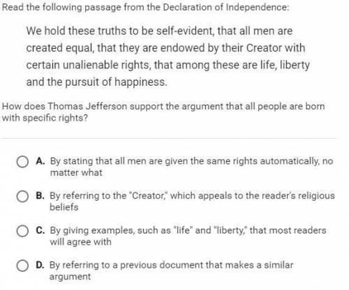 How did thomas jefferson support the argument that all people are born with specific rights