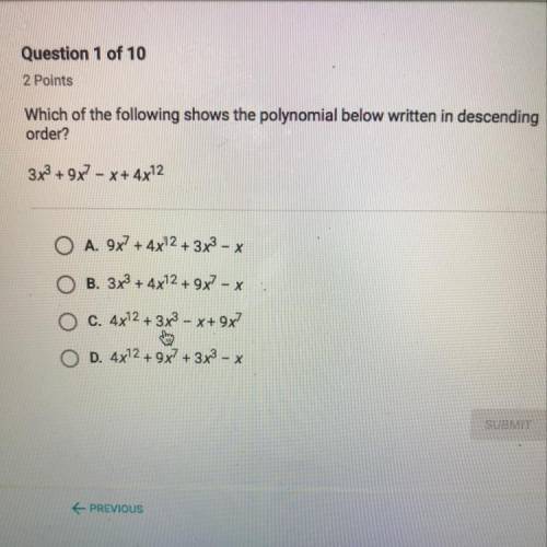 Which of the following shows the polynomial below written in description order?