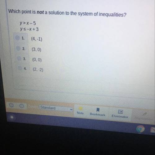 Which point is not a solution to the system of inequalities?
Thank you:)))