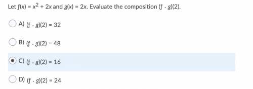 Let ƒ(x) = x^2 + 2x and g(x) = 2x. Evaluate the composition (ƒ ∘ g)(2).