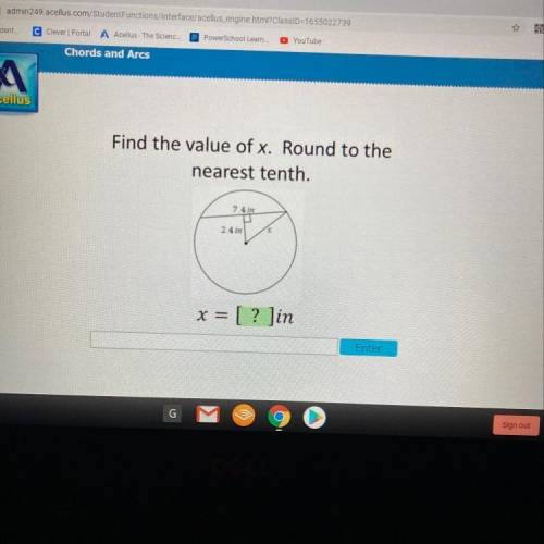 Find the value of x. Round to the
nearest tenth.
7.4 in
2.4 in
x= [ ?]