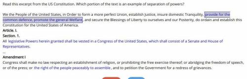 URGENT

Read this excerpt from the US Constitution. Which portion of the text is an example of sep