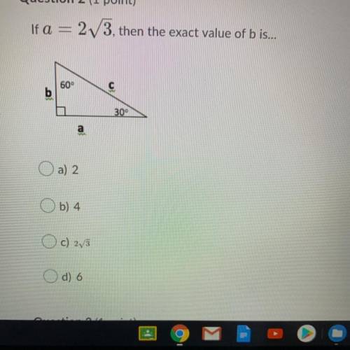 Please help! Is a= 2 foot 3, then the exact value of b is..