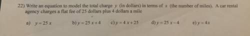 Write an equation to model the total charge y (in dollars) in terms of x (the number of miles), A c