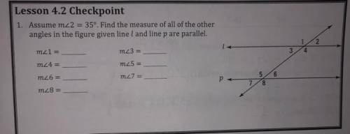 Assume m<22=35. Find the measure of all of the other angles in the figure given line L and line