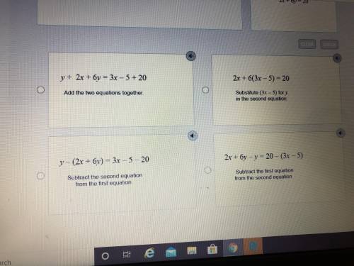 Help! Which choice is the most efficient first step to solve this set of equations?