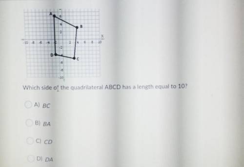 Which side of the quadrilateral abcd has a length equal to 10?