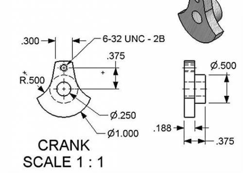 In the figure provided, the actual diameter of the dashed line around the center of the crank is A)
